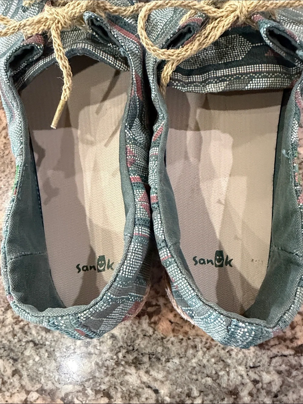 Sanuk Women's Teal and Rust Patterned Espadrille Lace-Up